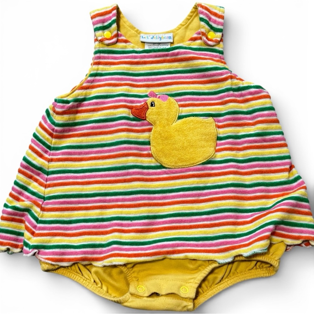 Lil Jellybean Vintage Easter chick striped romper spring 6-9m girl
